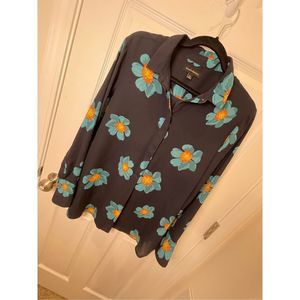 Banana Republic women’s medium long sleeve navy floral blouse